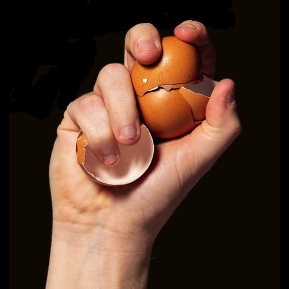 Llaw gwyn yn dal plisgyn wy